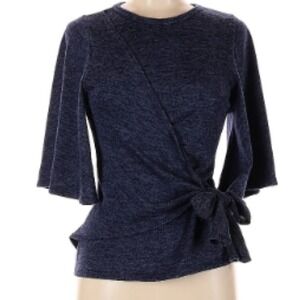 Junie Navy Wrap Blouse Small NWT Neiman Marcus Tie Waist Shirt Fluid Drape Soft